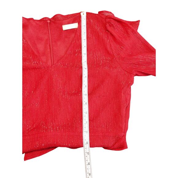 Altar'd State Mini Dress Long Sleeve Faux Wrap Tie Waist Red Sparkle Womens M - Picture 8 of 8